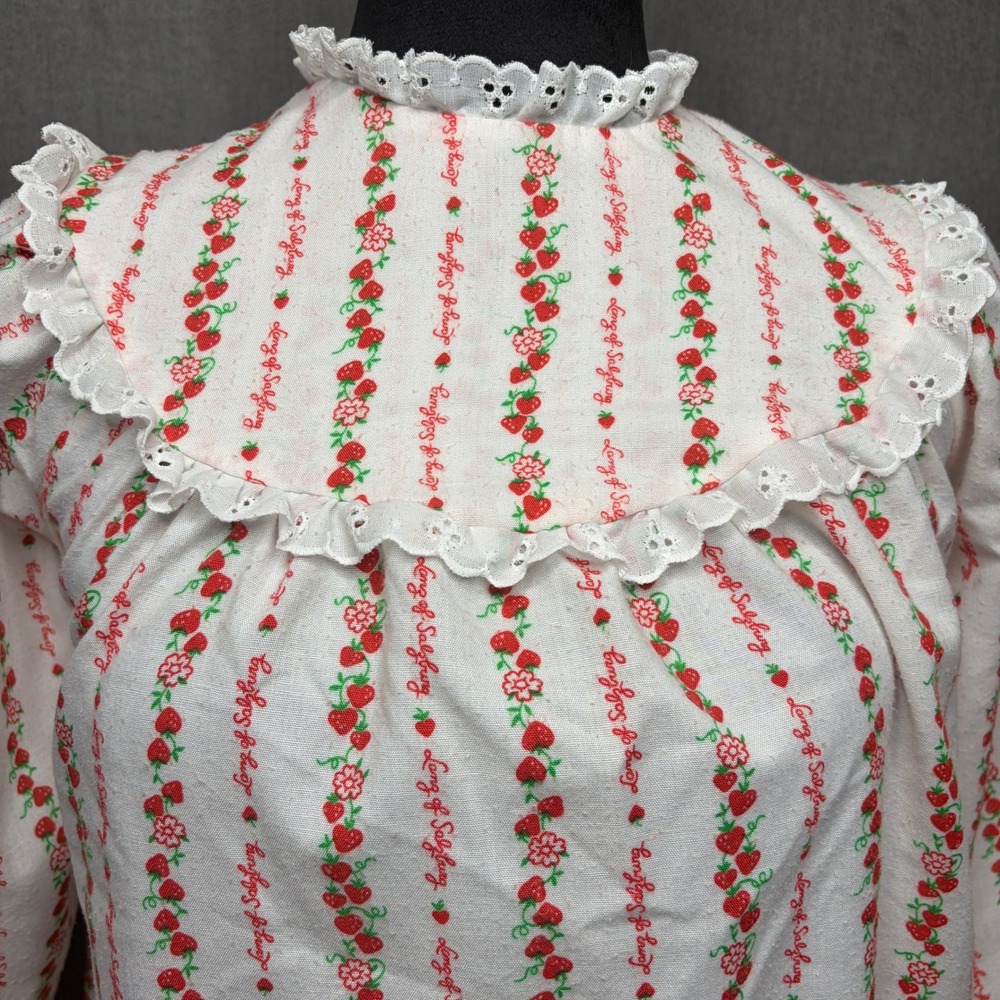 Vtg 80s Lanz of Salzburg Nightgown Girls Sz 8 White Strawberry Stripe Lace Trim